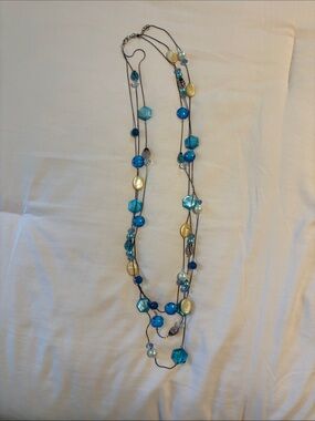 belk Blue and Gold Multi-Strand Beaded Necklace
